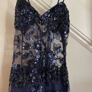 Elegant Navy Blue Sequin Prom Dress